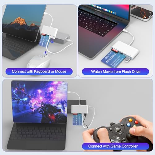 5-in-1 Multi USB C SD/TF/Smart Card Slot+USB OTG Memory Card Reader for iPhone 16/iPad Pro，DOD Military Common Access CAC Smart ID Card Reader for iPhone 16 15/iPad Pro/Mac/Samsung/Laptop/Tablets - color: white