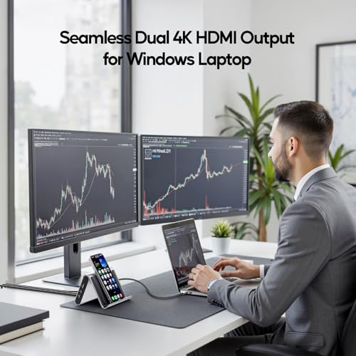 USB C Docking Station Dual Monitor, Laptop Dock for Windows with HDMI 4K | PULWTOP Laptop Docking Staion Stand, 3xUSB-C/A 10Gbps,2xUSB-A 5Gbps,RJ45,PD for Surface Pro11/10/9/8/Dell/HP/Lenovo/Asus/Acer