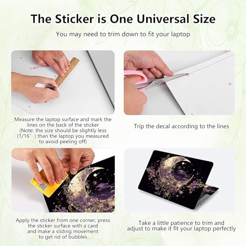 Laptop Skin Sticker Decal, Universal Reusable Vinyl Laptop Cover for 12" 13" 13.3" 14" 15" 15.4" 15.6" Notebook PC, Waterproof Scratch-Resistant with 2 Wrist Pads, Easy to Apply & Remove,Art Moon - color: Art Moon