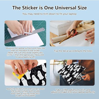 Universal Laptop Skin Sticker with 2 Wrist Pad Skins, Waterproof Scratch Resistant Vinyl Laptop Cover Decal, Cut to Fit for 11–15.6 Inch MacBook HP Dell Lenovo, Halloween Cute Ghost - color: Halloween Cute Ghost