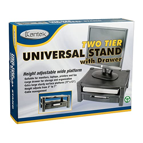 Kantek Two-Level Monitor Stand, 17" X 13.25" X 3.5" To 7", Black, Supports 50 Lbs - style: Two Level with Drawer