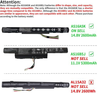 AS16A5K AS16A8K 4ICR19/66 Battery for Acer Aspire E15 E5-575 N16Q2 E5-576G | E5-575G E5-475 F5-573 E5-575-52JF E5-575-33BM E5-575G-76YK E5-575-54SM E5-575G-57D4 E5-576-392H E5-575-54E8 KT.00605.002