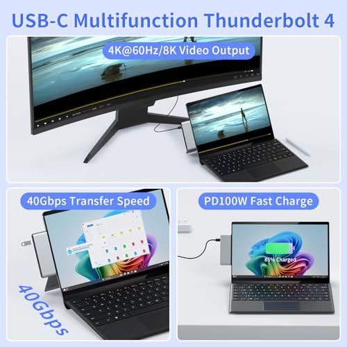 Surface Pro 11 Accessories Docking Station with Dual 4K@60Hz HDMI, USB-C Thunerbolt 4 (Display+Data+100W Charging), 2 USB 3.0, SD/TF, 3.5mm Mic, USB C Hub Adapter for Surface Pro 11/10/9/X - style: 8 in 1 Dock for Surface Pro 11/10/9/X