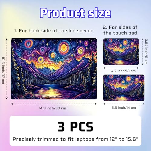 Universal Laptop Skin Sticker Decal, Compatible with MacBook HP Dell Lenovo 12"-15.6", Reusable Vinyl Notebook Cover 3PCS Set, High-Recognition Film-Van Gogh Style Starry Night Lake - color: Van Gogh Style Starry Night Lake