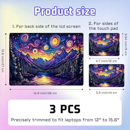 Universal Laptop Skin Sticker Decal, Compatible with MacBook HP Dell Lenovo 12"-15.6", Reusable Vinyl Notebook Cover 3PCS Set, High-Recognition Film-Van Gogh Style Starry Night Lake - color: Van Gogh Style Starry Night Lake