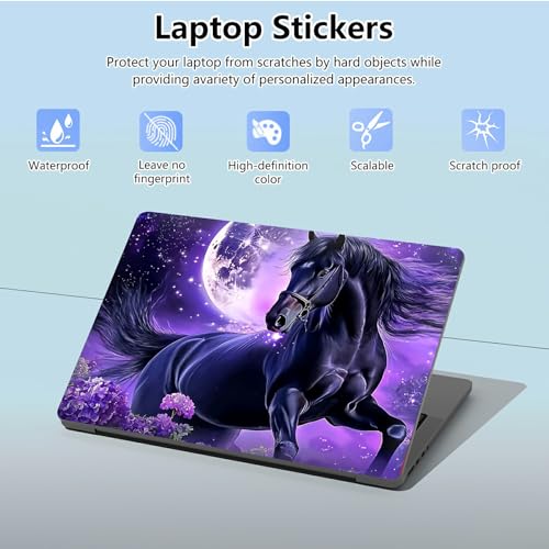 Universal Laptop Skin Sticker with 2 Wrist Pad Skins, Waterproof Scratch Resistant Vinyl Laptop Cover Decal, Cut to Fit for 11–15.6 Inch MacBook HP Dell Lenovo, Black Horse Moon - color: Black Horse Moon