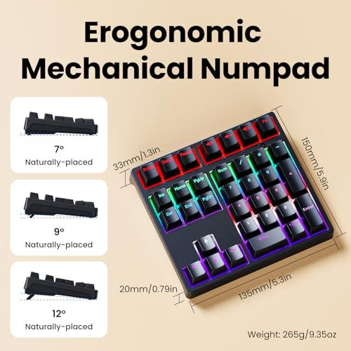 Mechanical Number Pad - Hot Swappable Numpad Wired USB Numeric Keypad with RGB LED Backlit 34 Key Numpad, Mechanical USB Wired Numeric Keypad for Laptop Desktop Computer PC(2-level Tilt, Blue Switch)