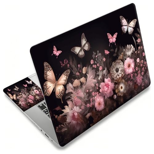 Laptop Skin Sticker Decal, Universal Reusable Vinyl Laptop Cover for 12" 13" 13.3" 14" 15" 15.4" 15.6" Notebook PC, Reusable Waterproof Scratch-Resistant with 2 Wrist Pads,Art Butterfly Flower - color: Art Butterfly Flower