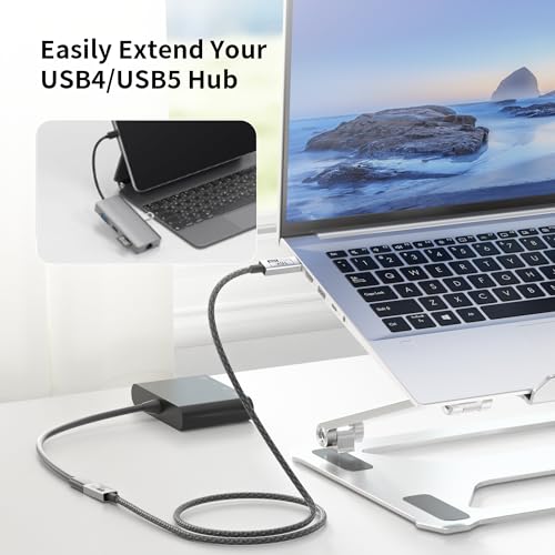 Short USB C Extension Cable 1FT Compatible with Thunderbolt 5,80Gbps Data Transfer & 240W Fast Charging,16K@60Hz/8K@120Hz Video for Display,USB C Male to Female Extender for Thunderbolt 4/3 - size: 1FT