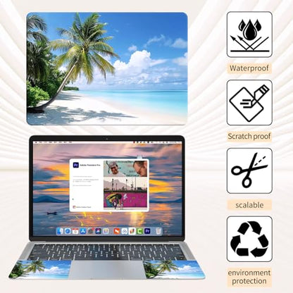 15.6 Inch Laptop Skin Sticker, Reusable Vinyl Cover Protector with 2 Wrist Pad Skins, Removable Waterproof Scratch-Resistant for 12-15.6 Inch Laptop Notebook,White Sandy Beach - color: White Sandy Beach