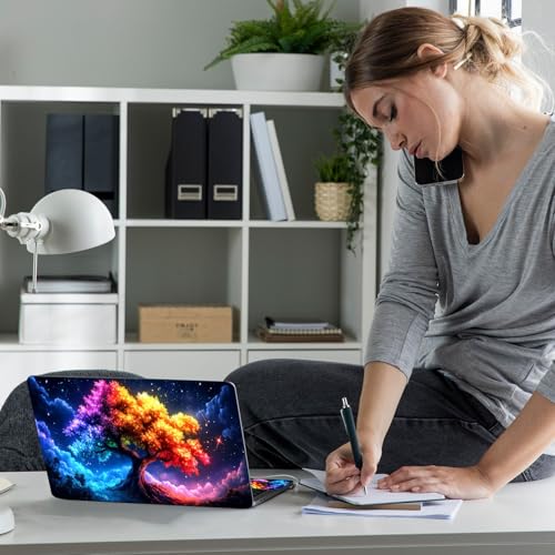 Laptop Skin Sticker Decal 12" 13" 13.3" 14" 15" 15.6",Waterproof Scratch Resistant Vinyl,Reusable Easy to Apply,for MacBook HP Dell Notebooks Netbooks Laptop,2 Wrist Pads,Colorful Tree - color: Colorful Tree
