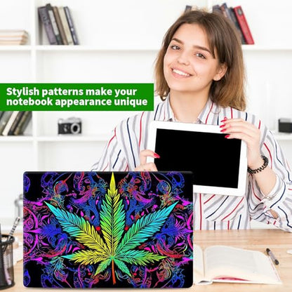 Laptop Skin Sticker Decal, Universal Protective Cover Fit 12 13 14 15.6 Inch Notebook, Reusable Water-Resistant Vinyl Decal w/ 2 Wrist Pads for Business Travel Office, Green Leaves - color: Green Leaves