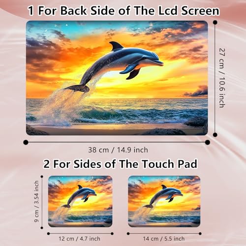 Laptop Skin Sticker Decal 12" 13" 13.3" 14" 15" 15.6",Waterproof Scratch Resistant Vinyl,Reusable Easy to Apply,for MacBook HP Dell Notebooks Netbooks Laptop,2 Wrist Pads,Dolphin Ocean Dusk - color: Dolphin Ocean Dusk
