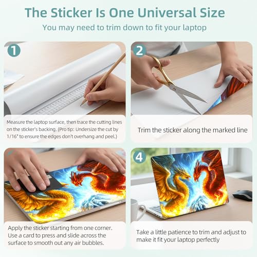 Universal Laptop Skin Decal, 3-Piece Vinyl Protector for 12 13 14 15.6" Notebook, Waterproof Anti-Scratch, Easy Trim & Bubble-Free Finish, Dragon and Phoenix - color: Dragon and Phoenix
