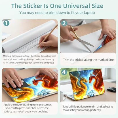 Universal Laptop Skin Decal, 3-Piece Vinyl Protector for 12 13 14 15.6" Notebook, Waterproof Anti-Scratch, Easy Trim & Bubble-Free Finish, Dragon and Phoenix - color: Dragon and Phoenix