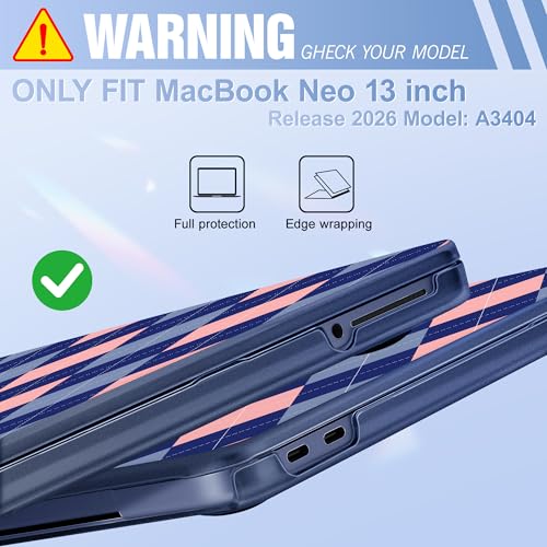 May Chen for MacBook Neo Case 13 inch 2026 | 100% Match Official Color | Pattern Printing, Anti-Crack & Scratch & Fingerprint | Protective Hard Shell Cases Laptop Model A3404 - Argyle Pattern - color: Argyle pattern