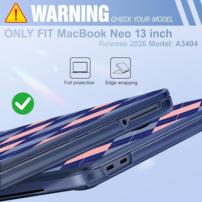 May Chen for MacBook Neo Case 13 inch 2026 | 100% Match Official Color | Pattern Printing, Anti-Crack & Scratch & Fingerprint | Protective Hard Shell Cases Laptop Model A3404 - Argyle Pattern - color: Argyle pattern