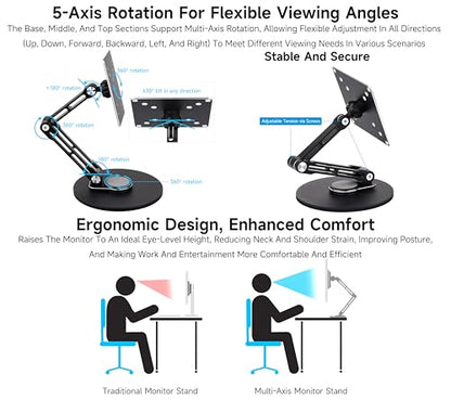 VESA Portable Monitor Stand, Compatible with Monitors Up to 19inch, Supports 50 x 50/75 x 75/100 x 100 (mm) VESA Mounting Holes, Supports Multi-Axis Rotation, Adjustable & Foldable