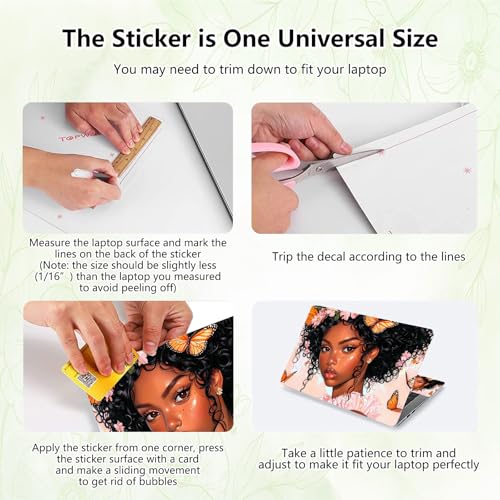 Laptop Skin Sticker Decal, Universal Reusable Vinyl Laptop Cover for 12" 13" 13.3" 14" 15" 15.4" 15.6" Notebook PC, Reusable Waterproof Scratch-Resistant with 2 Wrist Pads,American Butterfly Girls - color: American Butterfly Girls