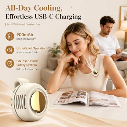 Portable Clip-On Fan, Mini Bladeless Waist Fan, 5100RPM 25dB Ultra-Quiet 3-Speed Rechargeable Small Whirlwind Fan, Hands-Free Personal Cooling for Outdoor Travel Office Camping with USB-C - color: White
