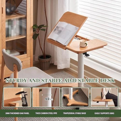 Sit Stand Hospital Workstation, Height Adjustment Stand Up Desk, Flipped Mobile Podium, Sofa Side Table with Rollers(Natural) - color: Natural