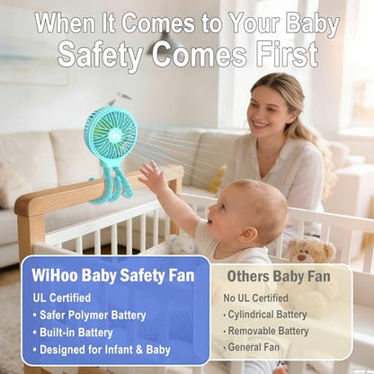 WiHoo Portable Stroller Fan, 11H Ultra-long Battery Life 3 Speed 360°Rotate, USB Rechargeable or Battery Operated Cooling Clip On Personal Fan for Baby Crib Travel Car Seat Blue - color: Blue