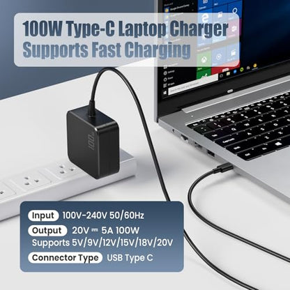 100W USB C Laptop Charger PD Fast Charging Power Adapter Compatible with MacBook Air/Pro 13, Dell XPS 13 Latitude, Lenovo ThinkPad Yoga IdeaPad, HP Spectre Envy EliteBook, ASUS ZenBook USB-C