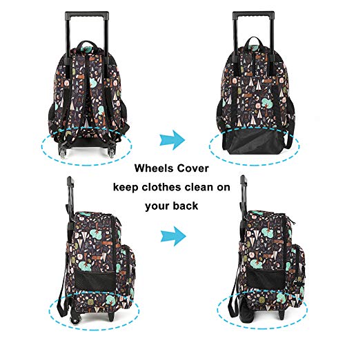 Tilami Rolling Backpack 18 inch Double Handle with Lunch Bag Wheeled Kids Backpack for Girls and Boys, INS Brown - color: Ins Black