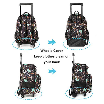 Tilami Rolling Backpack 18 inch Double Handle with Lunch Bag Wheeled Kids Backpack for Girls and Boys, INS Brown - color: Ins Black