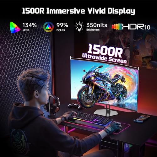 27 Inch 280Hz 240Hz Curved Gaming Monitor WQHD Curved Monitor | 2×HDMI 2.1, 1×DP1.4, Fast VA 1ms 134% sRGB 1500R AI Crosshair PIP/PBP (G27F1Q Pro, One HDMI 2.1 Cable Included) - size: 27 Inch