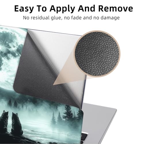 Aesthetic Laptop Skin Cover,12-15.6 Inch Universal Vinyl Sticker Decal,Waterproof Scratch-Resistant Notebook Wrap,Removable Residue-Free Protector,Moon Wolves Forest - color: Moon Wolves Forest