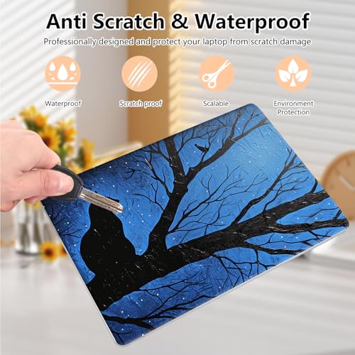 Laptop Skin Sticker Decal 15.6 Inch,12 13 13.3 14 15 15.6 in Laptop Netbook Skins for Notebook,Art Decal Removable Waterproof Scratch Resistant,Universal Vinyl Cover,Black Cat Blue Tree - color: Black Cat Blue Tree