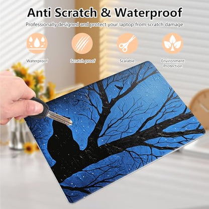 Laptop Skin Sticker Decal 15.6 Inch,12 13 13.3 14 15 15.6 in Laptop Netbook Skins for Notebook,Art Decal Removable Waterproof Scratch Resistant,Universal Vinyl Cover,Black Cat Blue Tree - color: Black Cat Blue Tree