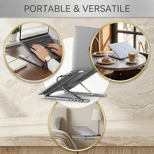 Sakerplus 8-in-1 Laptop Docking Station, Hub7 Foldable Laptop Stand with 4K HDMI, PD 100W USB-C Charging, USB 3.0, SD/TF Card Reader, Adjustable Ergonomic Stand with Anti-Slip Pads