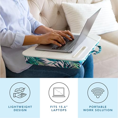 LAPGEAR Designer Lap Desk – Tropical Palm Leaves, Fits 15.6” Laptops | Built-In Phone Slot, Device Ledge, Conforming Microbead Cushion, Carry Handle - color: Palm Leaves, size: Single Lap Desk