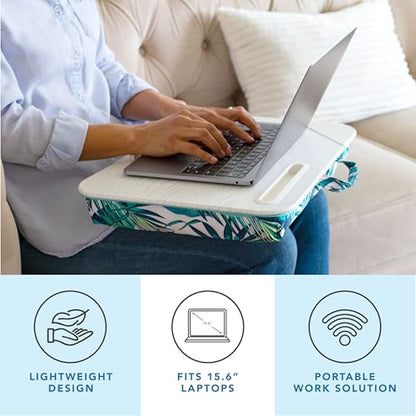 LAPGEAR Designer Lap Desk – Tropical Palm Leaves, Fits 15.6” Laptops | Built-In Phone Slot, Device Ledge, Conforming Microbead Cushion, Carry Handle - color: Palm Leaves, size: Single Lap Desk