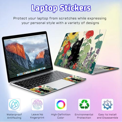 Universal Laptop Skin Sticker Decal, Compatible with MacBook HP Dell Lenovo 12"-15.6", Reusable Vinyl Notebook Cover 3PCS Set, High-Recognition Film-Black Cat in Sunflower Garden - color: Black Cat in Sunflower Garden