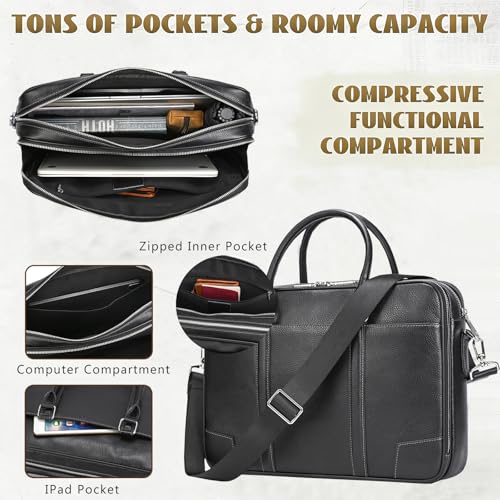 Leather Laptop Bag for Men Briefcase Fits 15.6 Inch Notebook Portable Shoulder Messenger Crossbody Bag for Travel Office - color: 824-black