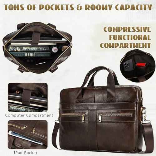 Leather Laptop Bag for Men Briefcase Fits 15.6 Inch Notebook Portable Shoulder Messenger Crossbody Bag for Travel Office - color: 16coffee