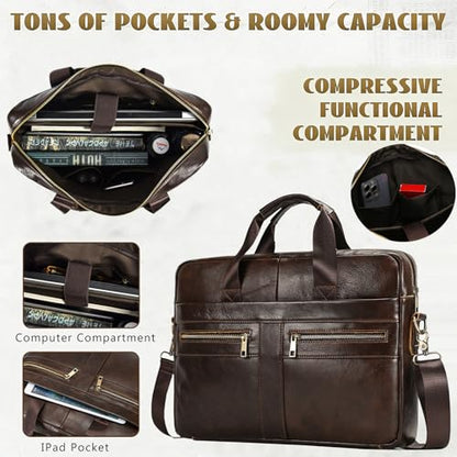 Leather Laptop Bag for Men Briefcase Fits 15.6 Inch Notebook Portable Shoulder Messenger Crossbody Bag for Travel Office - color: 16coffee