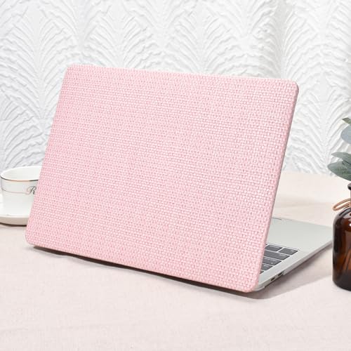 Seorsok Compatible with MacBook Air 13 Inch Case 2022-2018 Release A1932 A2179 M1 A2337,Elegant Leather Plastic Hard Shell Case Transparent Keyboard Cover,Pink Woven Fabric No Logo Cutout Design - color: Pink, size: Air 13(A1932 A2179 M1 A2337)