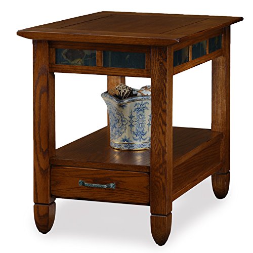 Leick Home 10907 Slatestone One Drawer Rustic Oak End Table, Distressed Rustic Oak - color: Rustic Oak
