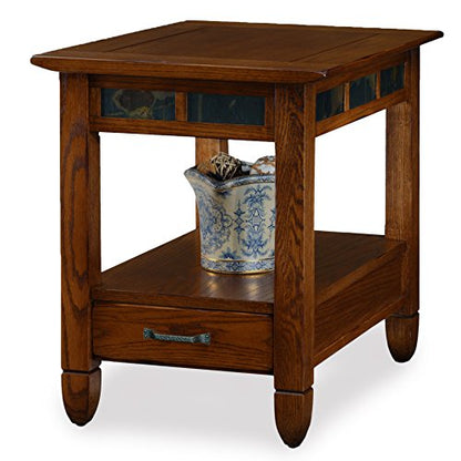 Leick Home 10907 Slatestone One Drawer Rustic Oak End Table, Distressed Rustic Oak - color: Rustic Oak