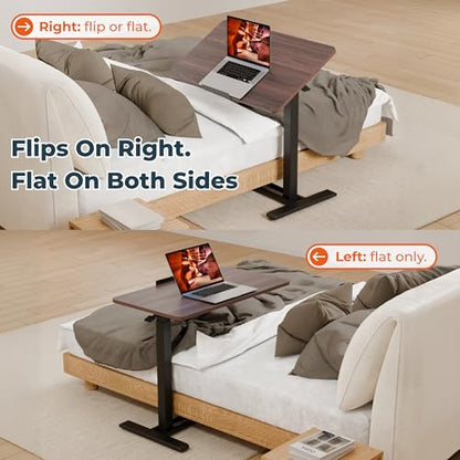 28''Pneumatic Overbed 50°Tilting Bedside Table,Small Standing Desk | 27.6" Wx15.7" D, Mahogany Rolling Bedside Table,Hospital BedTable,Medical Bedside Table,Overbed Table with Wheels,Mobile Desk - color: Mahogany, size: 2816