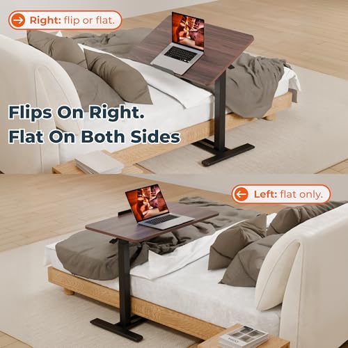 32''Pneumatic Overbed 90°Tilting Bedside Table,Small Standing Desk | 31.5" Wx17.7" D, Mahogany Rolling Bedside Table,Hospital BedTable,Medical Bedside Table,Overbed Table with Wheels,Mobile Desk - color: Mahogany, size: 3218