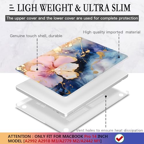 CISSOOK Compatible with MacBook Pro 14 inch Case 2026 2025 2024 2023 2022 | A3434 A3427 A3426 A3112 A3185 A3401 A2918 A2992, 5in1 Kit Hard Shell Case for MacBook Pro 14 M1 M2 M3 M4 M5, Marble Flower - color: 14inch-Marble Flower
