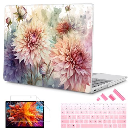 Mektron 2023 Microsoft Surface Laptop GO 3 Case 12.4" Compatible with Go 2/1 Laptop Cover 2022-2020 Releases Model 1943/2013 Plastic Hard Shell Case with Screen Protector, Watercolor Dahlias - color: Watercolor Dahlias