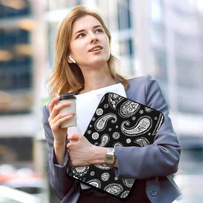 Laptop Sleeve Bag 15.4 15.6 Inch,Paisley Pattern Black White Floral Ethnic Asian Art Protective Polyester Computer Cases Laptop Cover Briefcase Bag Tablet Travel Cover - color: LPS-027
