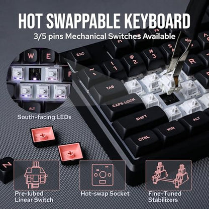 EPOMAKER Galaxy100 QMK/VIA Wireless Gaming Keyboard, Aluminum Shell, BT/2.4Ghz/USB-C, Pre-Lubed Hot-Swappable Linear Switches, NKRO, RGB Backlit (Black, Marble White Switch) - color: Black, size: Marble White Switch