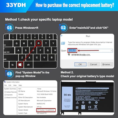 33YDH Laptop Battery 56Wh Replacement for Dell G7 7588 G5 5587 G3 3779 3579 3590 3579 Inspiron 17 7000 5000 7773 7778 7779 7786 7577 Latitude 3380 3490 3580 PVHT1 P30E P30E001 81PF3 99NF2 - size: 9.5 * 4.1 * 0.4 Inch 33YDH